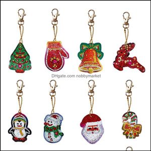 Nyckelringar Smycken st DIY FL borr specialformad målning Keychain Diamant Broderi Keying Cartoon Christmas Pendant Drop Leverans