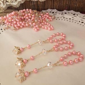 Chrzest Różowy Komunion Pozła Plated Recuerdos Para Bautizo Palec Rosaries Christening Favors Krystal Perły