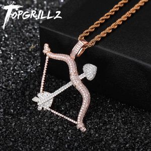 New Designed Iced Out Bow & Arrow Pendant Solid Back Necklace Hip Hop Gold Silver Color Mens/Women Charm Chain Jewelry X0707