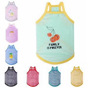 Dog Apparel Clothes for Small Dogs Girl Boy Dress Birthday Pet Camisole Plaid Pattern Strawberry Printing Two-Legged Cotton Sleeveless Vest T-Shirt to Summer S A109