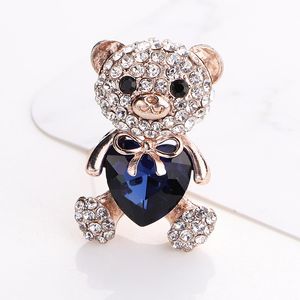 Big Crystal Heart Bear Brooch Cute Animal Pins and Brooches for Women Dress Coat Badges Jewelry