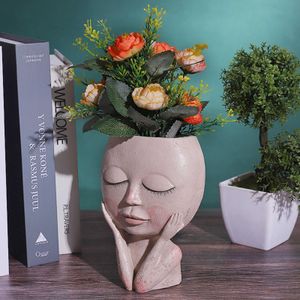 Girls Face Head Flower Planter Succulent Plant Flower Container Pot Flowerpot Figure Garden Decor Nordic Tabletop Ornament 210712