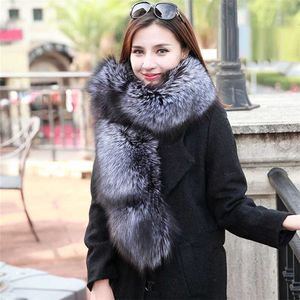 Leather Fur Collar Luxury Warm Fox Fur Grass Scarf Shawl 120cm-130cm Fashion Coat Sweater Scarves Collar Neck Cap Shawl Scarf H0923