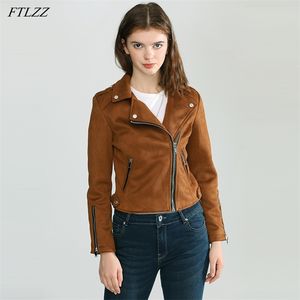 Women Faux Suede Leather Jacket Casual Female Zipper Punk Streetwear Coat Vintage Motorcycle 210430