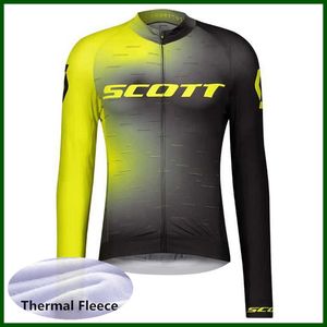 Pro Team Scott Cykling Jersey Mens Winter Thermal Fleece Långärmad Mountainbike Skjorta Väg Cykeltoppar Varmare Racing Kläder Utomhus Sportkläder Y21050622