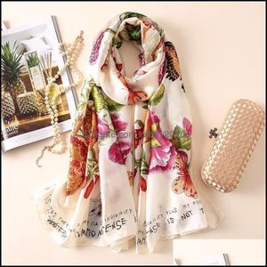 Bandanas Wraps Hats, Scarves & Gloves Fashion Aessoriessoft 100% Natural Silk Scarf Women Print Butterfly On Floral Shawl Femme Long Bandana