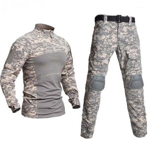 屋外ペイントボール服戦術戦闘迷彩シャツミリタリーシューティングユニフォーム貨物パンツ膝パッドのスーツジム