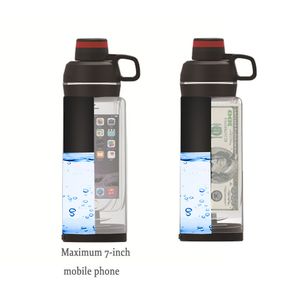 Diversion Water Bottle with Phone Pocket Secret Stash Pill Organizer Can Safe Plastic Tumbler & Hiding Spot for Money Bonus Tool 210331