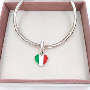 925 Silver Beads Italy Heart Flag Pendant Charm Fits European Pandora Style Jewelry Bracelets & Necklace for jewelry making 791547ENMX AnnaJewel