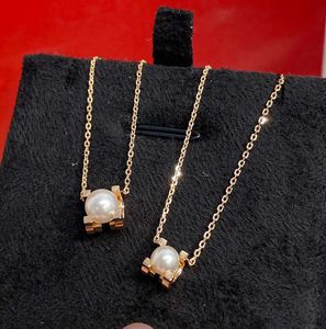V Gold Material Pendant Necklace and Stud Earring with White Pearl for Women Wedding Jewelry Gift in Two Colors Plated Have Box Stamp PS3234 L
