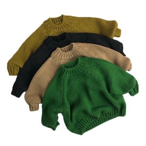 Spring New Girls Warm Knitted Clothes Solid Color Boys Casual Sweaters Kids Knitwear Baby Boys Knit Pullover 210413