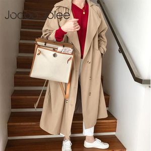 Women Double-Breasted Trench Coat with Belt Classical Lapel Collar Loose Long Windbreaker Russia style Chic Outwear 210428