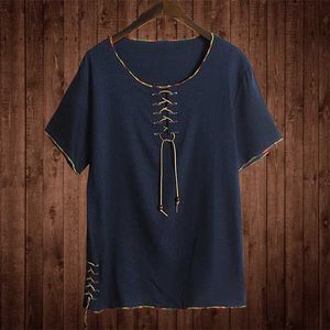 Oversized T Shirt 5xl 6xl Linen Mężczyzna Duży Duży O-Neck Chiński Styl Fat Guy Plus Size Męskie Casual Krótki Rękaw - 211106