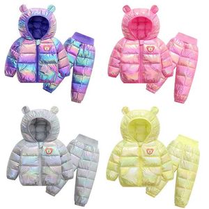 Criança inverno meninas meninas meninos conjuntos de roupas quente com capuz de jaqueta de jaqueta de roupa infantil crianças casacos de snowsuit e calças 2pcs 211224