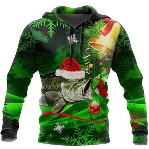 Cloocl Bas balık çirkin Noel Noel Baba şapkaları hoodie 3D grafik Harajuku Kapşonlu Hip Hop Kazak Komik Erkekler Giyim Hoodie Y1120 Tops