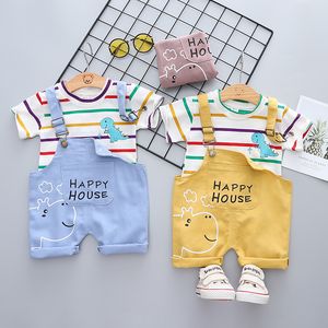 Summer Cute Cartoon Stripe 2PCS Kids Baby Boy Set di abbigliamento Top + Pantaloni Set di abiti Set di vestiti per neonati