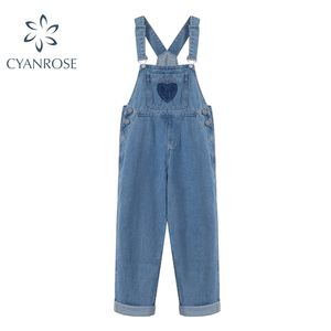 Denim Jumpsuits Women Love Print Loose Korean Style Streetwear Jeans Overall Female Spring Chic Relax Cowboy 210515