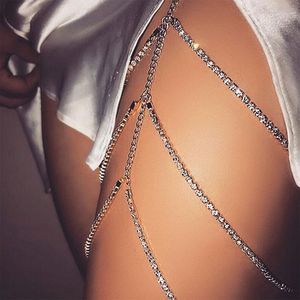 Wholesale white gold belly chain resale online - Rhinestones Leg Thigh Harness Shiny Women Sexy Body Chains Beach Jewelry Multi Layers Gold Color Rock Chain