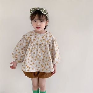 Girls cotton printing loose long-sleeve blouses cute soft puff sleeve casual all-match Tops Tees 210708