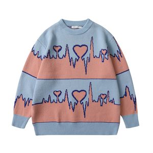 Men's Women crew Neck Knitted Sweaters Streetwear Heart Printed Hip Hop Harajuku Pullover Knitwear Tops Fashion Knit Outwear Male 8830