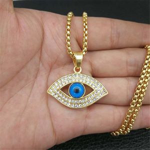 Ögonhänge med rostfritt stålkedja och iced ut bling rhinestones amulett halsband hip hop turkiska smycken