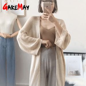 Kvinnors avslappnad långmodell bomullströja Comfortabl cardigan mjuk stark enkel solid fri storlek lös kardigan koreanska topp 210428