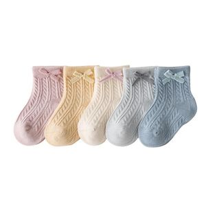 Socks Sweet Solid Color Bowknot Baby Sock Autumn Winter Warm Infant Girl Boy Short Soft Cotton Elastic Born Toddler