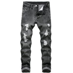 Männer Jeans 2021 Sommer Vintage Zerrissene Männer Europa US Außenhandel Amazon Abgenutzte Taille Gerade Hosen