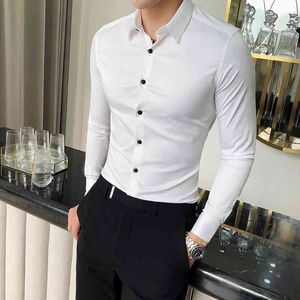 Высококачественная шелковая рубашка мужчины весенние длинные рукава S платье S твердой простой простой матч Slim Fit Business формальный износ 210721