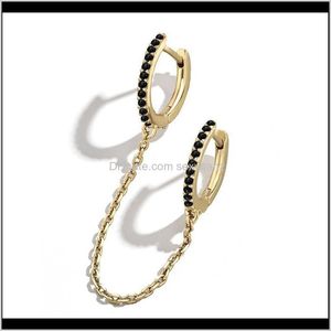 Charm Jewelry Drop Delivery 2021 Minimalism White Black Colorful Rhinestone Filled Copper Circle Chain Mini Earrings For Women Rainbow Hoop E