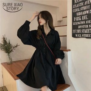 Woman Dress Long Sleeve Preppy Style Solid Sweet Undefined Dresses Simple Elegant Pleated Japanese Students Womens Robe 13350 210528