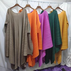 Casual Dresses Miyake Pleated Plus Size Dress Loose Women African Indie Aesthetic Clothes Draw Back Shrink Rope Vintage