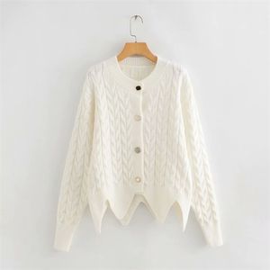 Autumn Winter Sweater Jumpers Wave Hem Black White Chic Knit Jacket Loose Coats Oversized Irregular Cardigans 210430