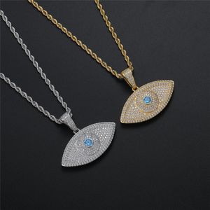 Hip Hop Eye Pendant Halsband Iced Out Zircon Gold Silver Plated Mens Bling Smycken Gift