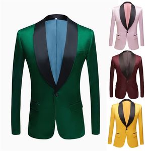 Męska jasna twarz wytłoczony garnitur zielony fioletowy żółty płaszcz na zamówienie Casual Casual Wedding Prom Groom Blazer Jacket 210904