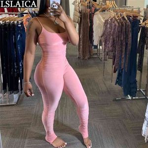 Moda Tulum Kadınlar Katı Renk Spagetti Strapsu Örme Bodysuit Seksi Zarif Rahat Streetwear 210515 Oymak