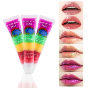 5 i 1 Rainbow socker Tasty Lip Glans Byte Färg Sexig Söt Läppar Balm Hydrating Roll-On Fruit Essencial Oil LipGloss