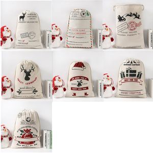 Santa säckar julklappspåsar Monogrammable Santa Sack Drawstring Bag Santa Claus Deer Juldekorationer Party Supplies EEC2738