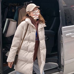 SYIWIDII 긴 겨울 코트 여성 파카 대형 의류 우아한 면화 SASTANS Pufer Jacket 베이지 숙녀 탑 거품 재킷 210417