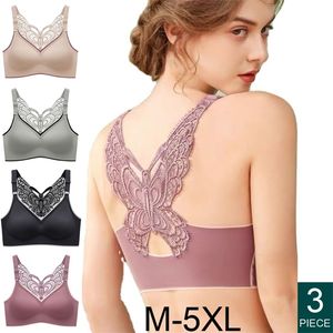 3Pcs/set Thai Latex Plus Size Underwear Women No Steel Ring Butterfly Beautiful Back Sexy Gathering Comfortable Vest-Style Bra D 220311