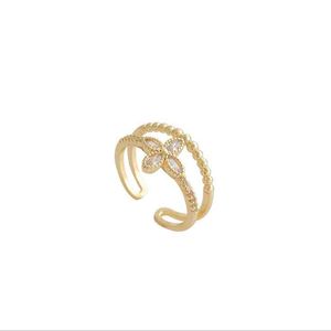 Korean version ins style fashion ring women's Micro inlaid zircon double index finger ring red cool style hand ornament