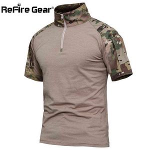 ReFire Gear Summer Camouflage Military T Shirt Men Breathable Army Combat Tactical T-shirt Cotton Short Sleeve Uniform Clothing G1229