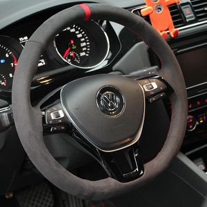 DIYカスタムレザースエード手縫い縫いステアリングホイールカバーVWラマンドポロサゴカバーCC Magotan Golf 6 Tiguan 7