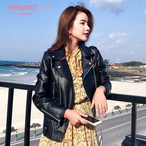 Aelegantmis Women Autumn Winter Black Soft Faux Leather Jacket Classic Pu Moto Biker Lady Zipper Basic Coat 210607