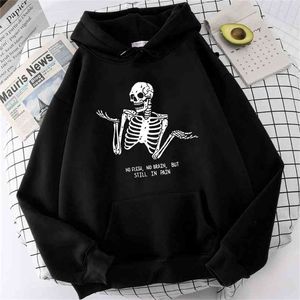 Harajuku moletom com capuz retro esqueleto impressão escuro punk mulheres inverno manga longa streetwear hoodie gótico 210809