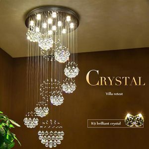Chandeliers Modern Led Chandelier Crystal Lamp Corridor Spiral Stairwayのための贅沢な天井マウントペンダントランプ