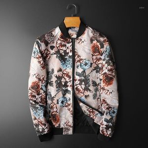 Spring Creative Sport Character Bomber Outfit Jacket Men Zipper Stand Collar Vingtage Floral Printed Men's Jackets