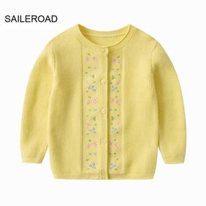 SaileroRoad 2-7years bebê menina roupas amarelas flores suéter ursos paillettes meninas cardigan outono para crianças camisola y1024