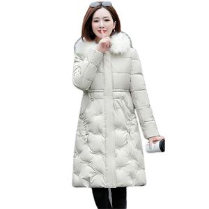 Winter Frauen Mantel Koreanische Mode Stickerei Unten Baumwolle Jacken Weißes Fell Mit Kapuze Anti Kalte Wärme Parkas Feminina LR941 210531