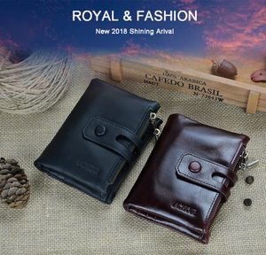 Människans plånbok Äkta läder Trifold Zipper Coin Purse Kort design Multifunktion Pengar Väska med korthållare